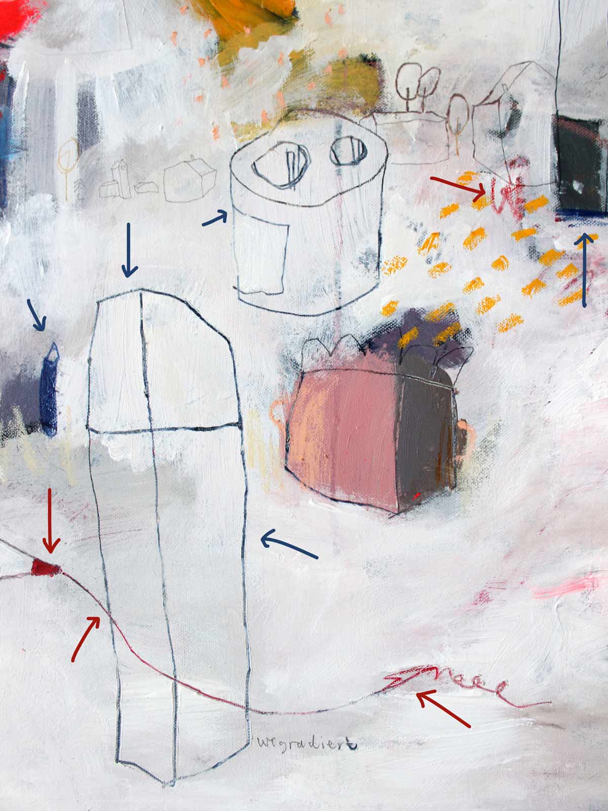 roter und blauer Albrecht Dürer Stift von Faber Castell auf "Wegradiert" Bild auf Leinwand von Halfbird