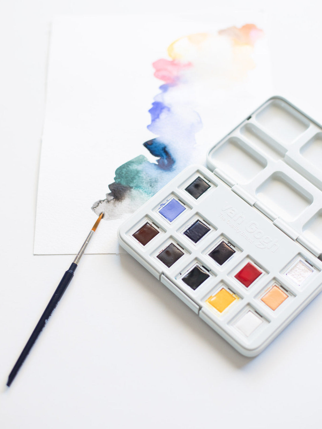 Aquarellfarbkasten von Van Gogh x Halfbird mit Pinsel