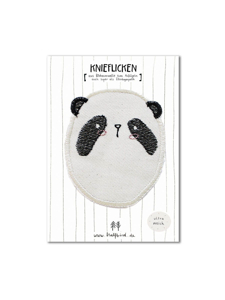 Knieflicken Panda von Halfbird auf Karte mit Bügelanleitung