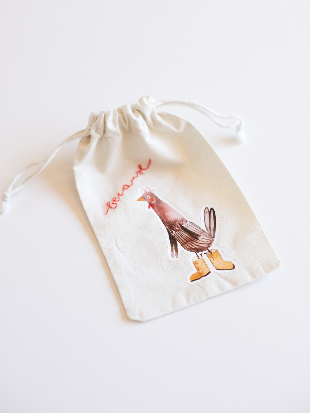 Oster-Beutel mit Bügelbild Huhn mit Gummistiefeln von Halfbird