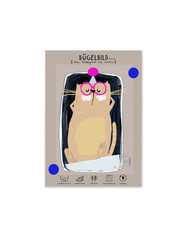 Randloses Bügelbild "Katze in Sardinendose" von Halfbird auf Postkarte