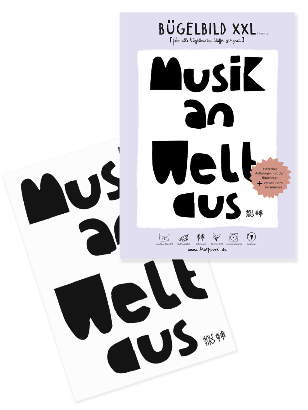 XXL Bügelbild randlos "Musik an, Welt aus"