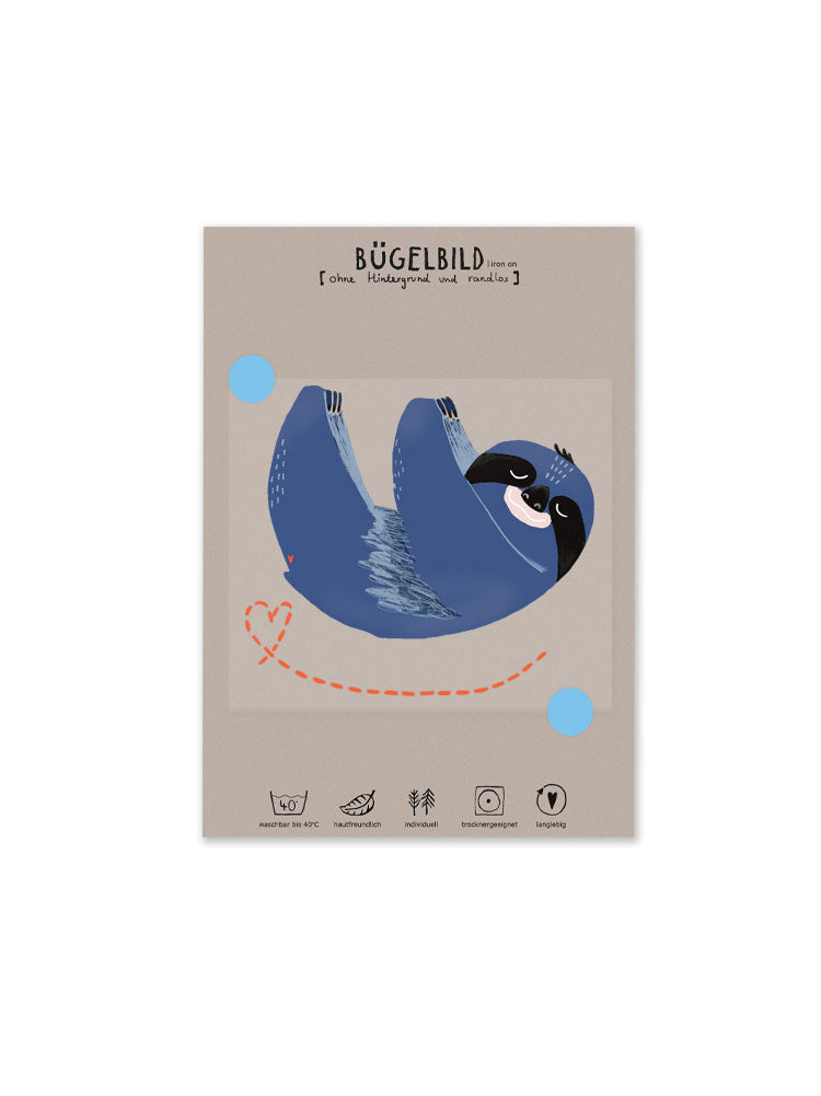 randloses Bügelbild Faultier von Halfbird auf Karte mit Bügelanleitung