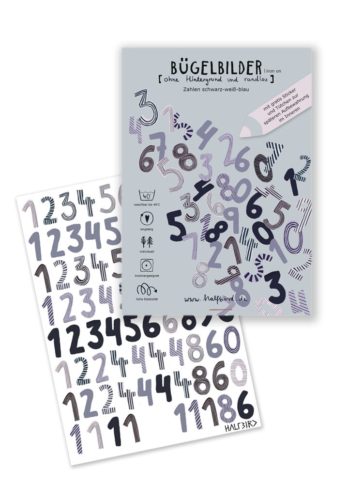 Bügelbilder randlos "Zahlen SW"