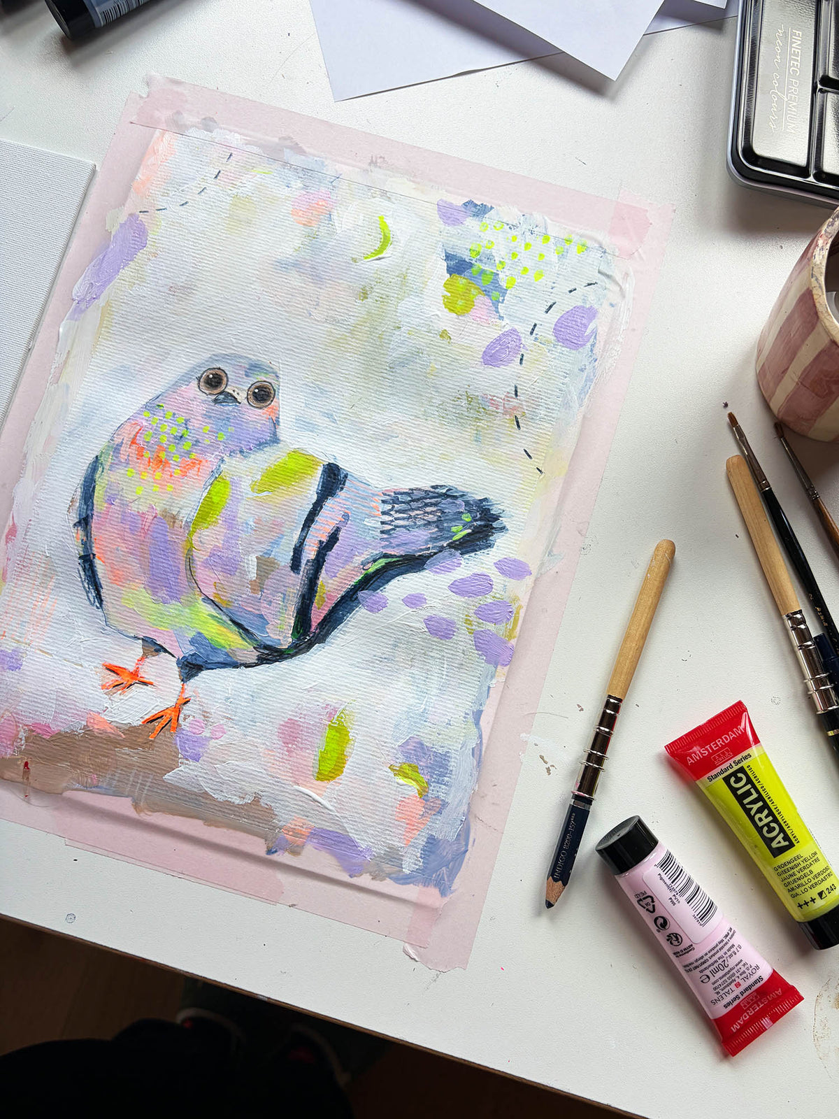 Taube gemalt und übertragen mit Graphitpapier von Kreul bei Halfbird