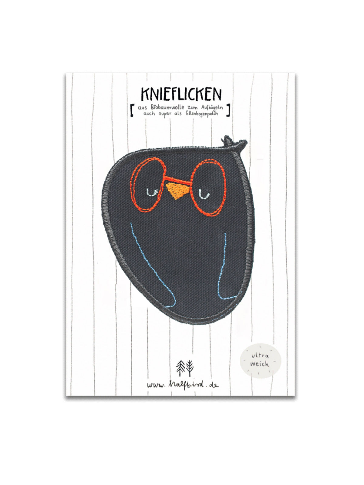 Knieflicken Eule auf Anleitungskarte von Halfbird
