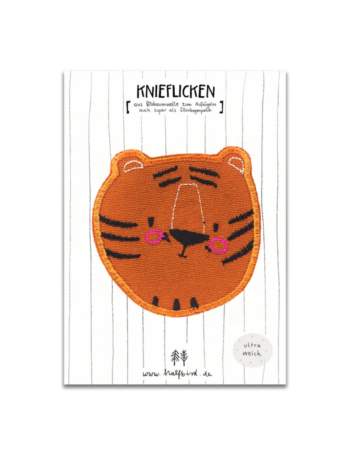 Knieflicken Tiger von Halfbird auf Karte mit Bügelanleitung