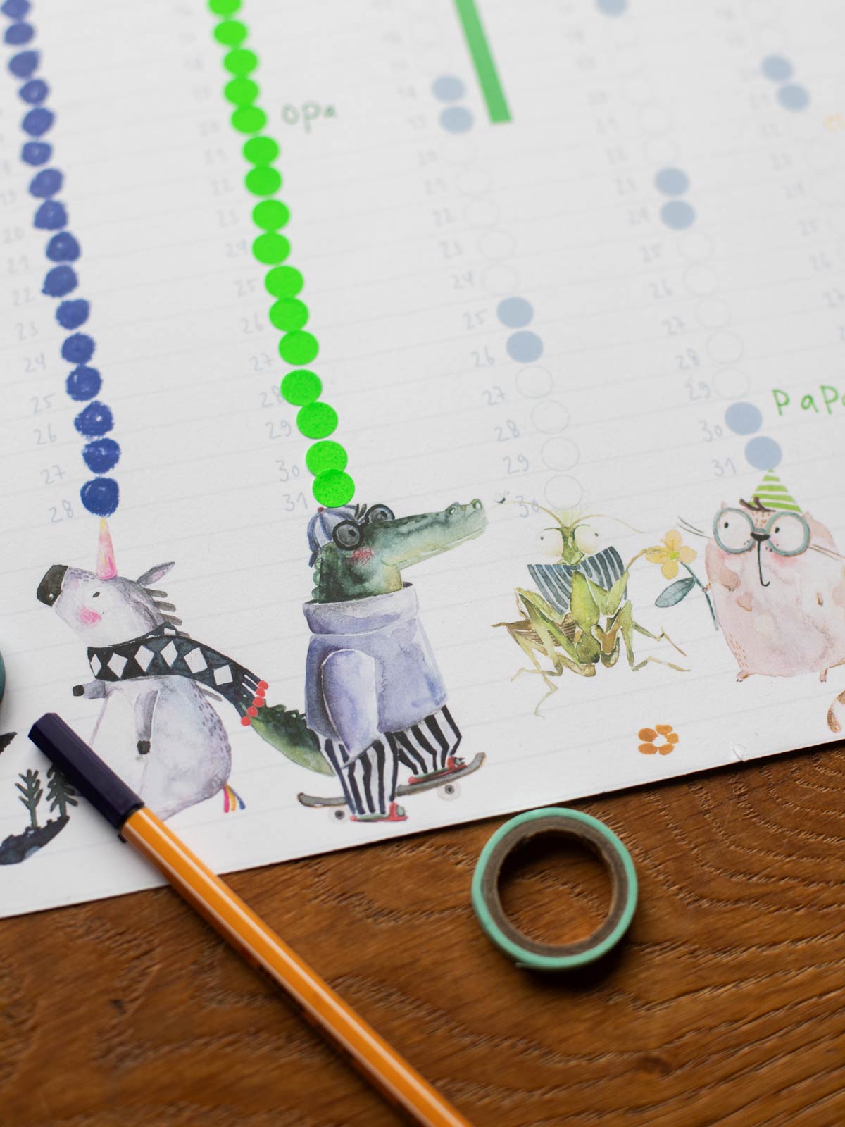 Detailbild Krokodil Stickerkalender nach Montessori von Halfbird