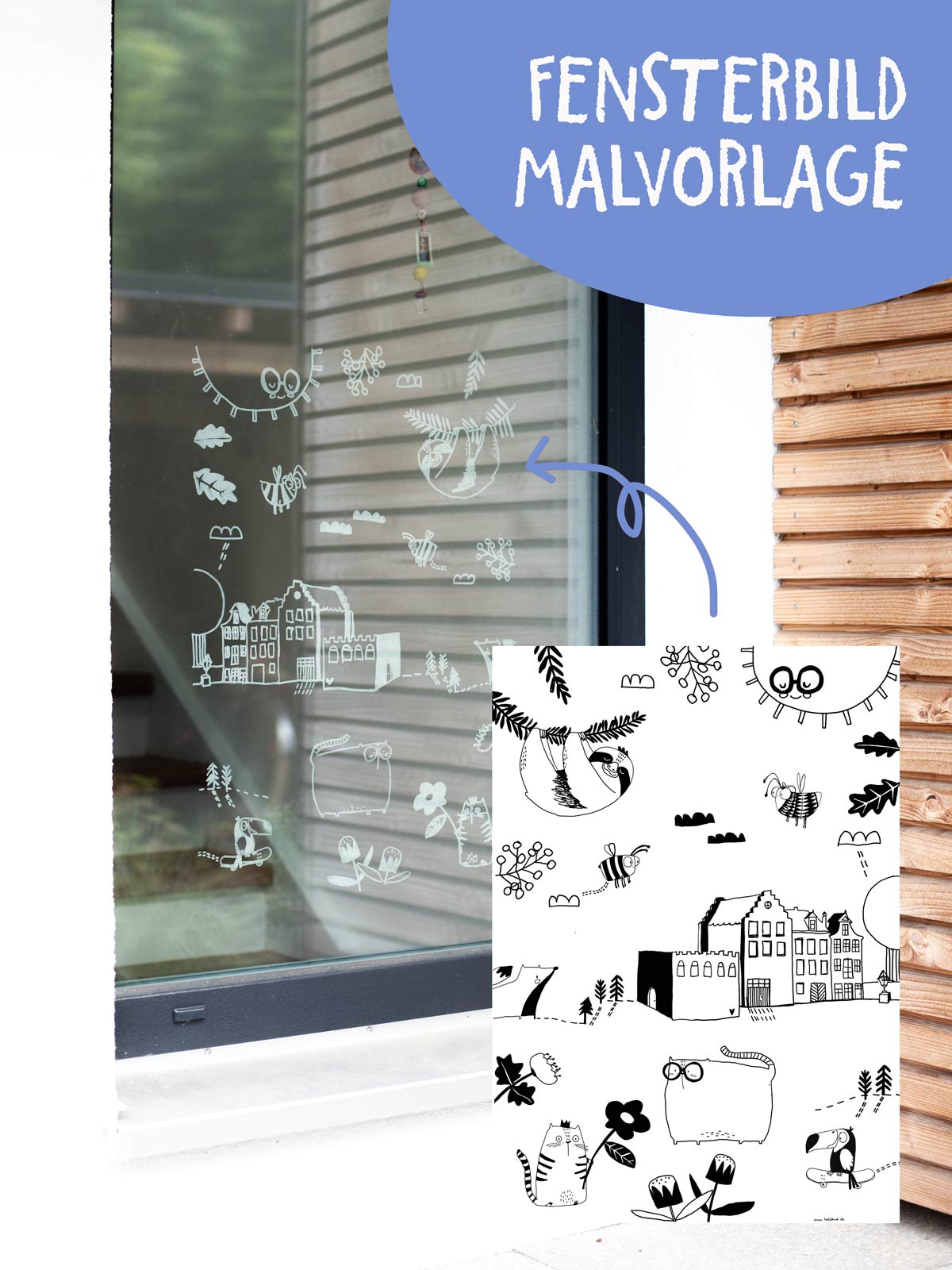Fenster bemalt mit Malvorlage Summer in the city von Halfbird