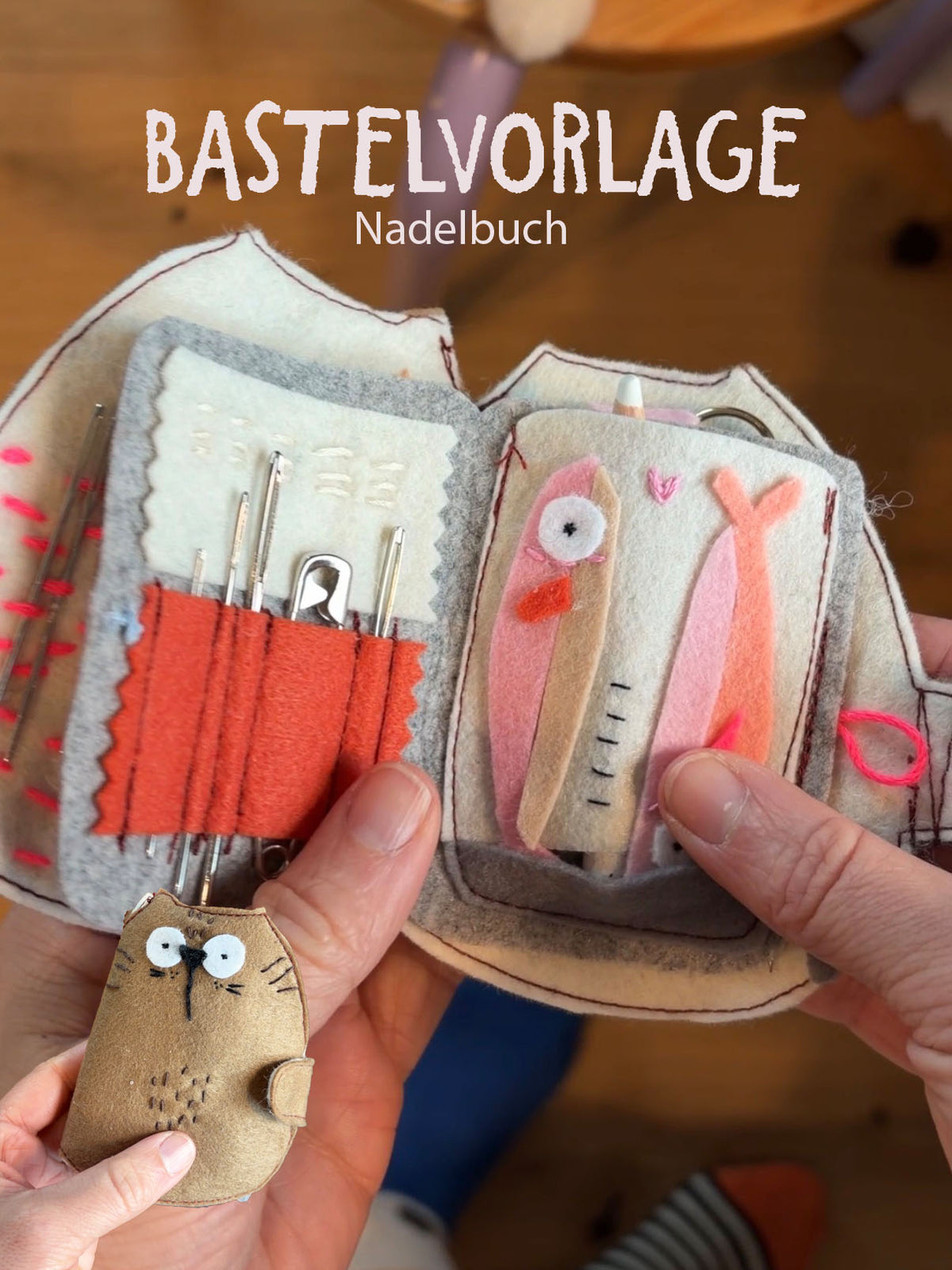 Nadelbuch "Katze und Sardinen" | Bastelvorlage