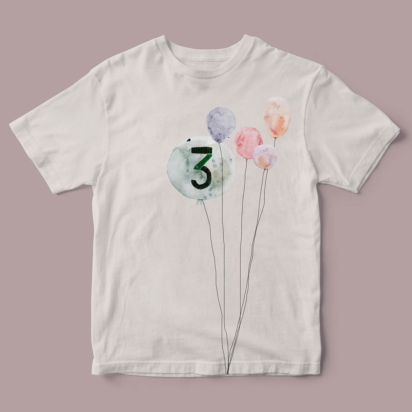 Geburtstagsshirt weiß mit Bügelbild Zahl 3 als Luftballon und weitere Luftballons