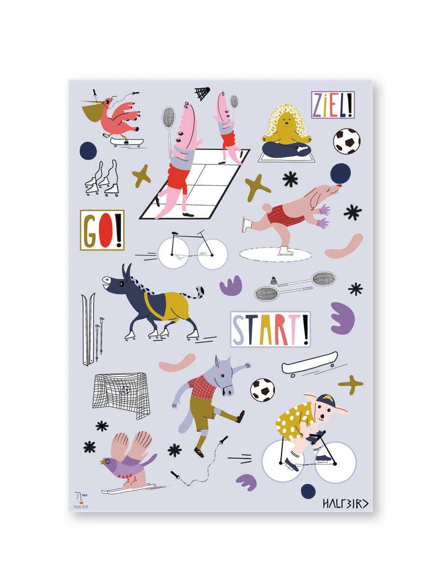 stickerbogenansicht von spülmaschinenfesten stickern in aktion von halfbird designed von pauline polom