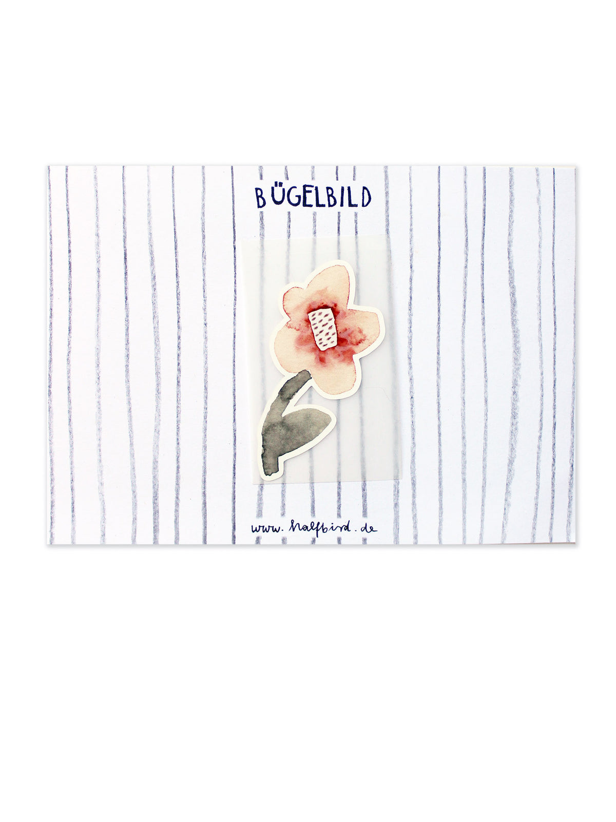 Bügelbild von halfbird auf einer Papierkarte aufgeklebt