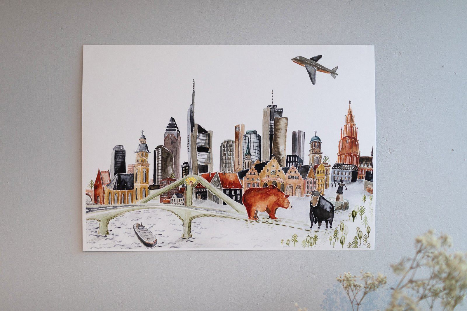 Aquarellbild der Frankfurter Skyline von halfbird