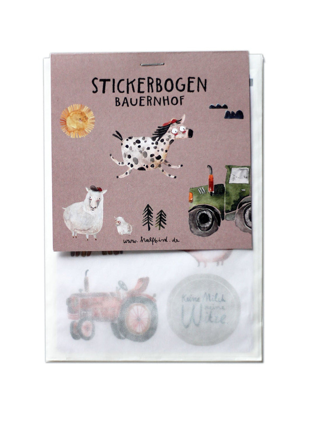 Papierstsicker Bauernhof in plastikfreier Verpackung von halfbird