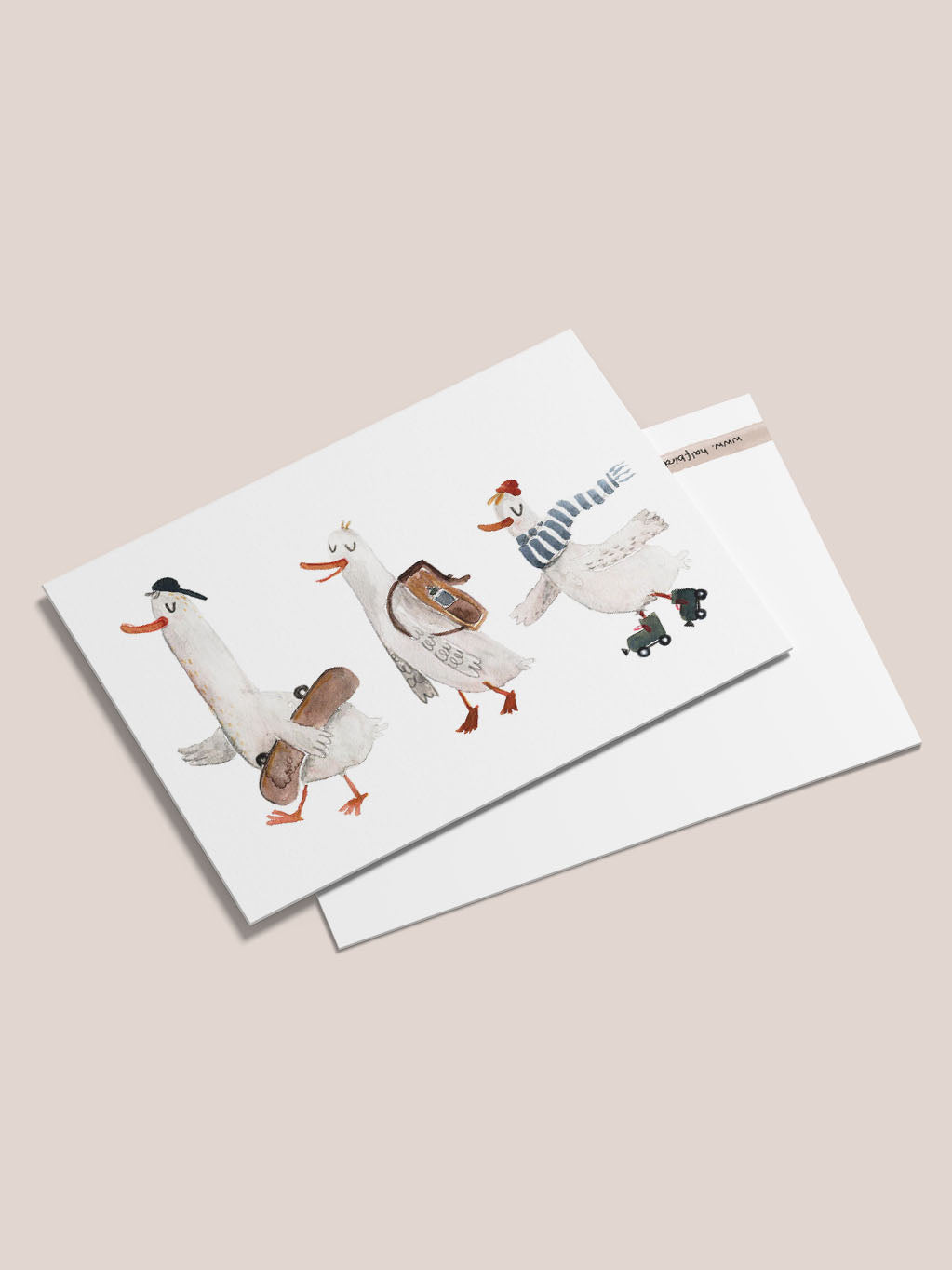 Postkarte vorn und hinten mit Gänsen