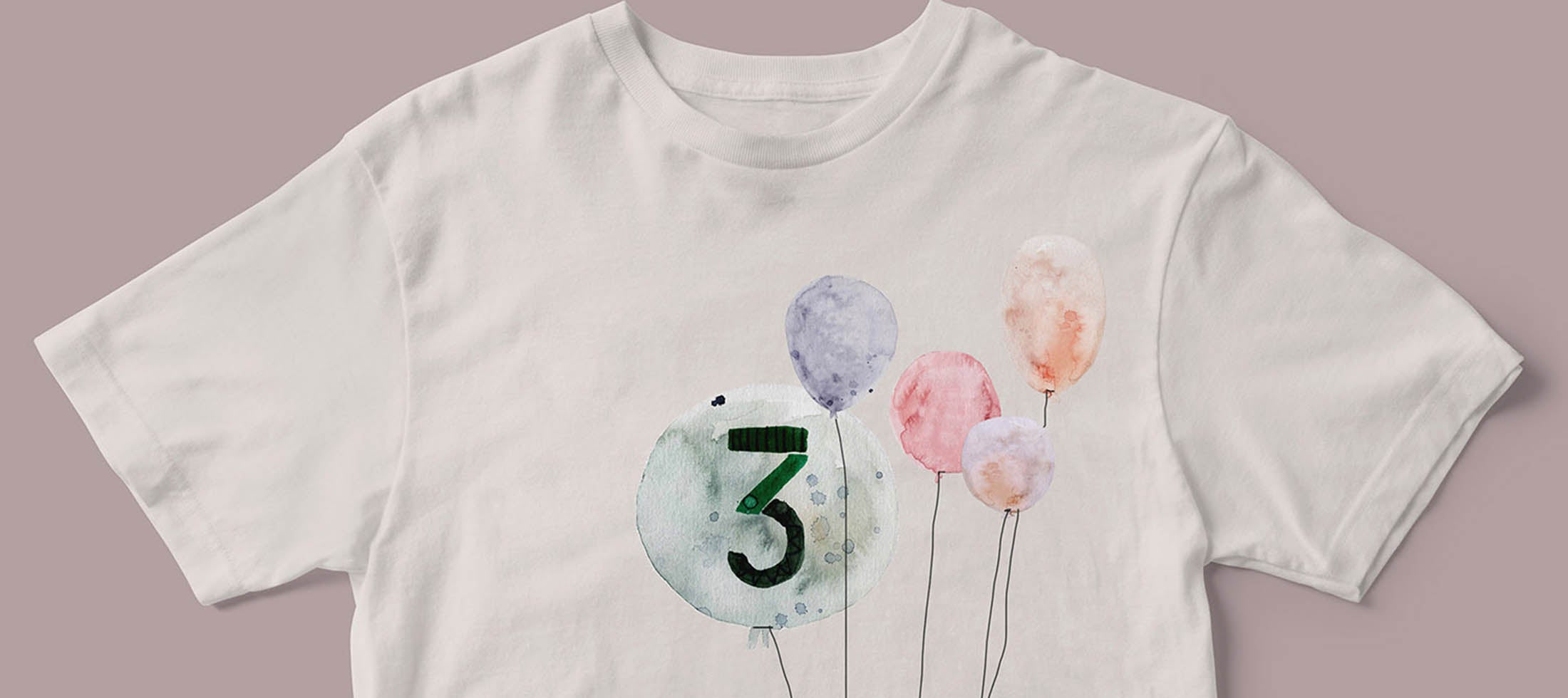 Geburtstagsshirt mit Bügelbilder Zahl drei und Luftballons