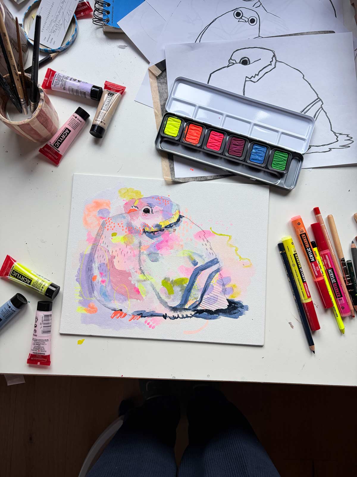 Bild Taube gemalt mit dem Set Acrylfarben "Pastellliebe" von Halfbird