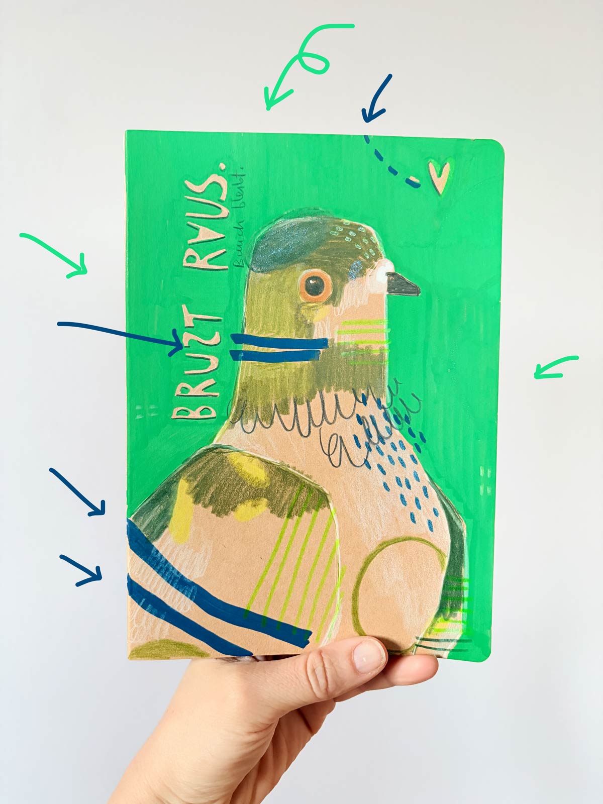 Notizbuch bemalt mit Acrylstiften von Kreul nach Vorlage von Halfbird 