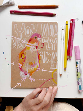 Notizbuch bemalt mit Acrylstiften von Kreul nach Vorlage von Halfbird 