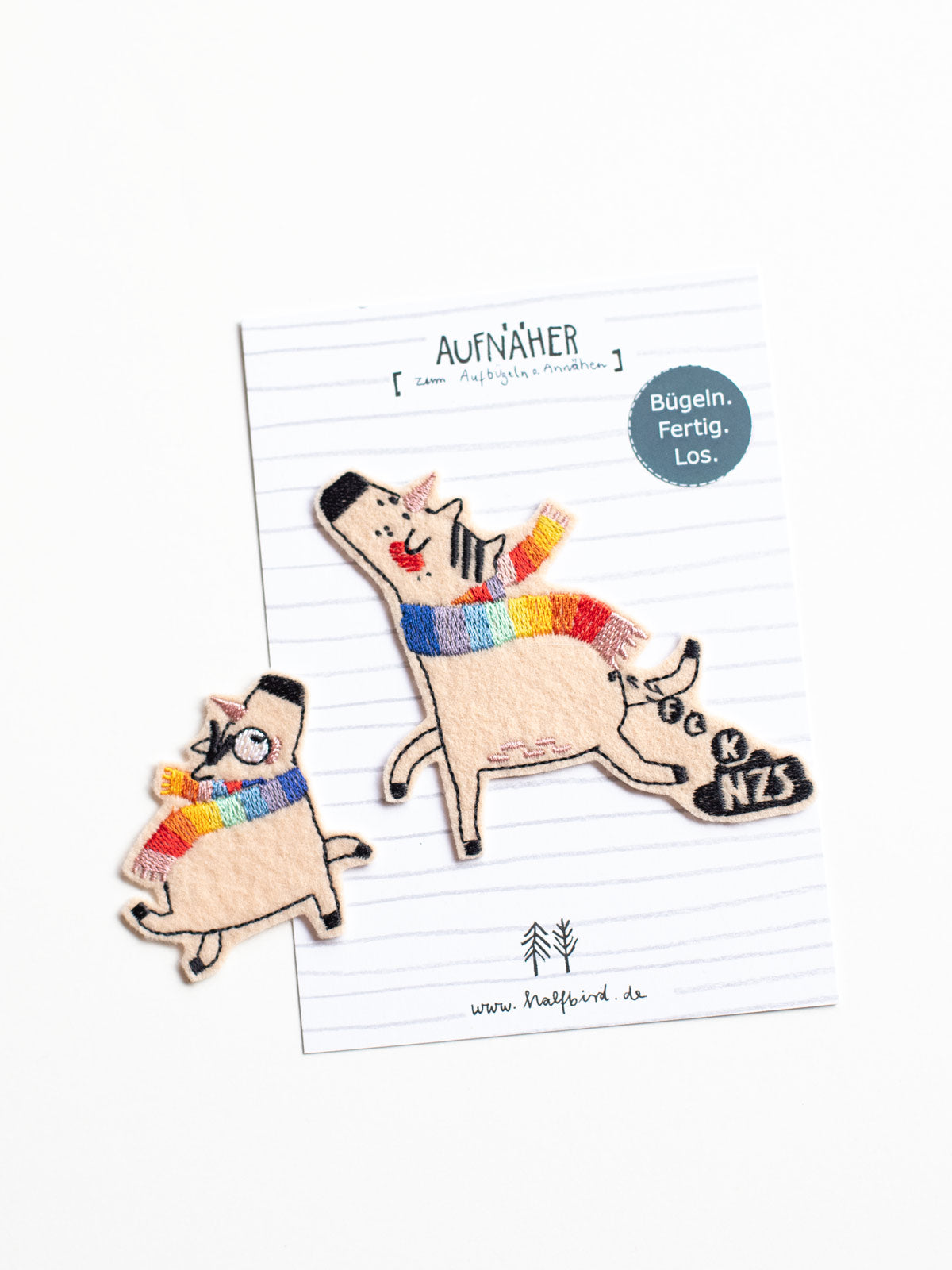 Aufnäher Einhorn klein und FCK NZS Einhorn von Halfbird