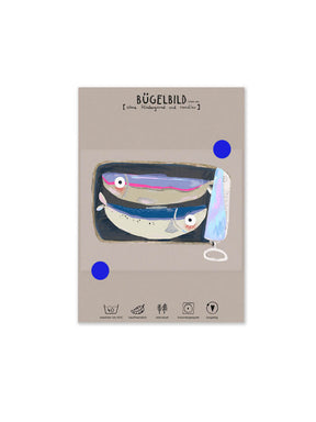 Randloses Bügelbild Sardinen von Halfbird auf Postkarte zum Aufbügeln