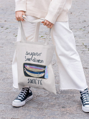Beutel mit randlosem Supersardinen XXL Bügelbild von Halfbird