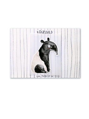 Bügelbild tapir in schwarz weiß auf einer karte von halfbird