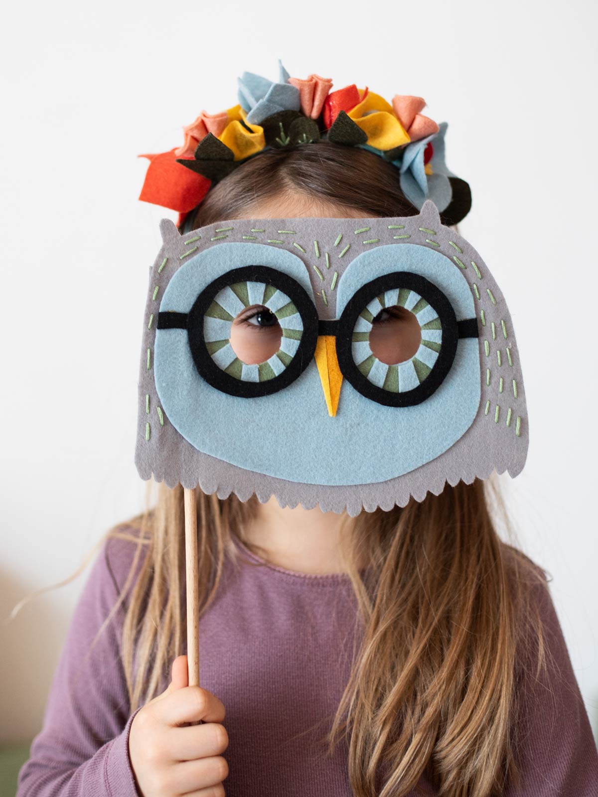 Haarreif Blumen und Eulen Maske Filz Halfbird