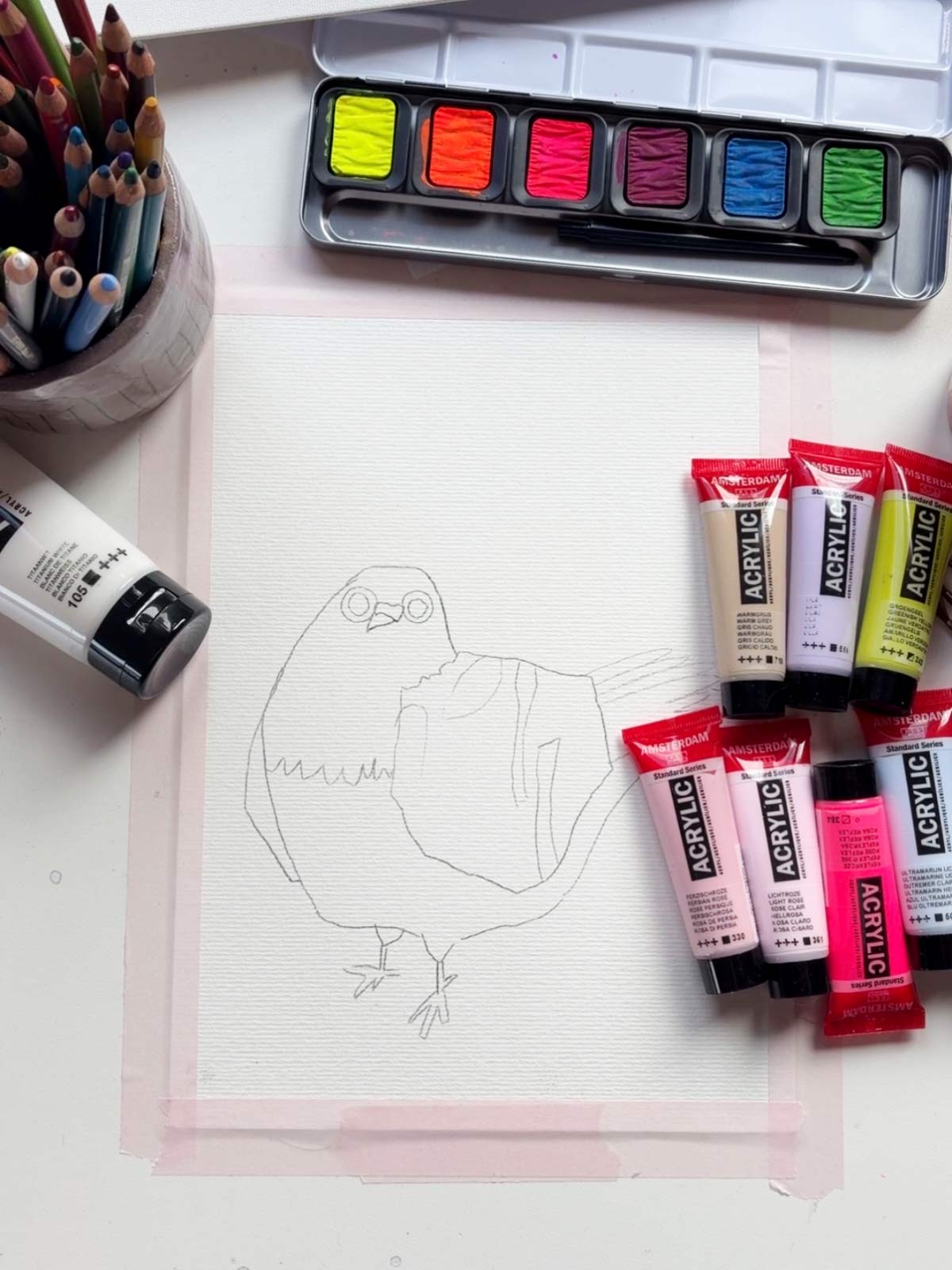 Papier bemalt mit Taube aus der Mal- und Transfervorlage Tauben von Halfbird 