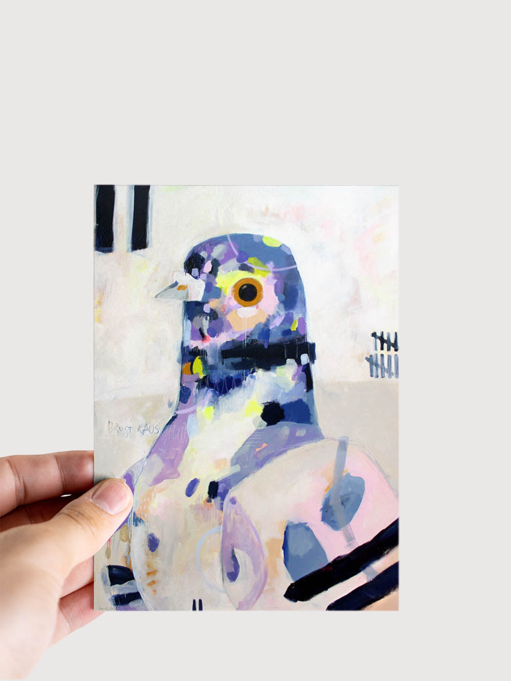Postkarte "Brust raus" mit Tauben-Motiv von Halfbird