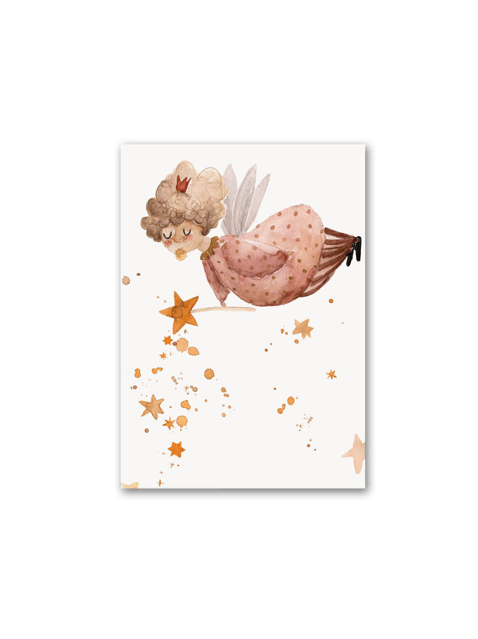 Postkarte mit einer Fee und Feenstaub in rosa gelb
