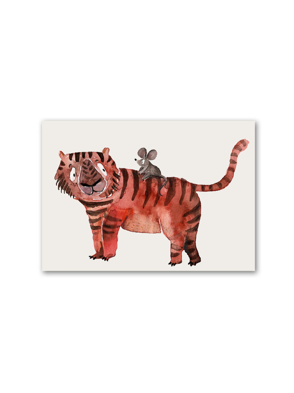 Postkarte mit einem tiger und einer Maus in rot