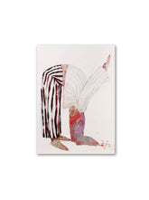 Postkarte Yoga Dame kopfüber mit gestreifter Hose gemalt von ramona zirk halfbird