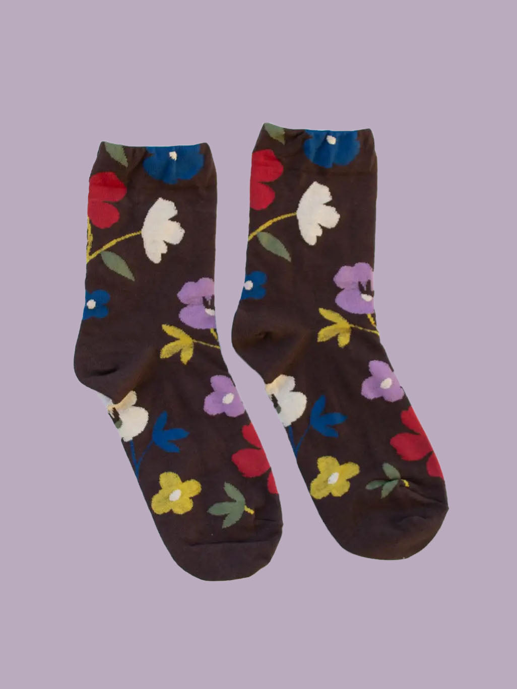 Socken "große Blumen" | dunkelbraun