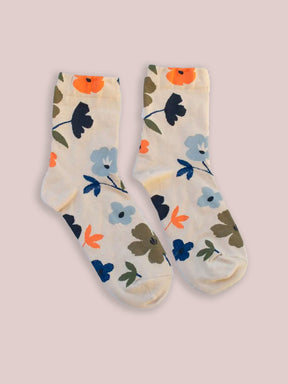 Socken "große Blumen" | beige