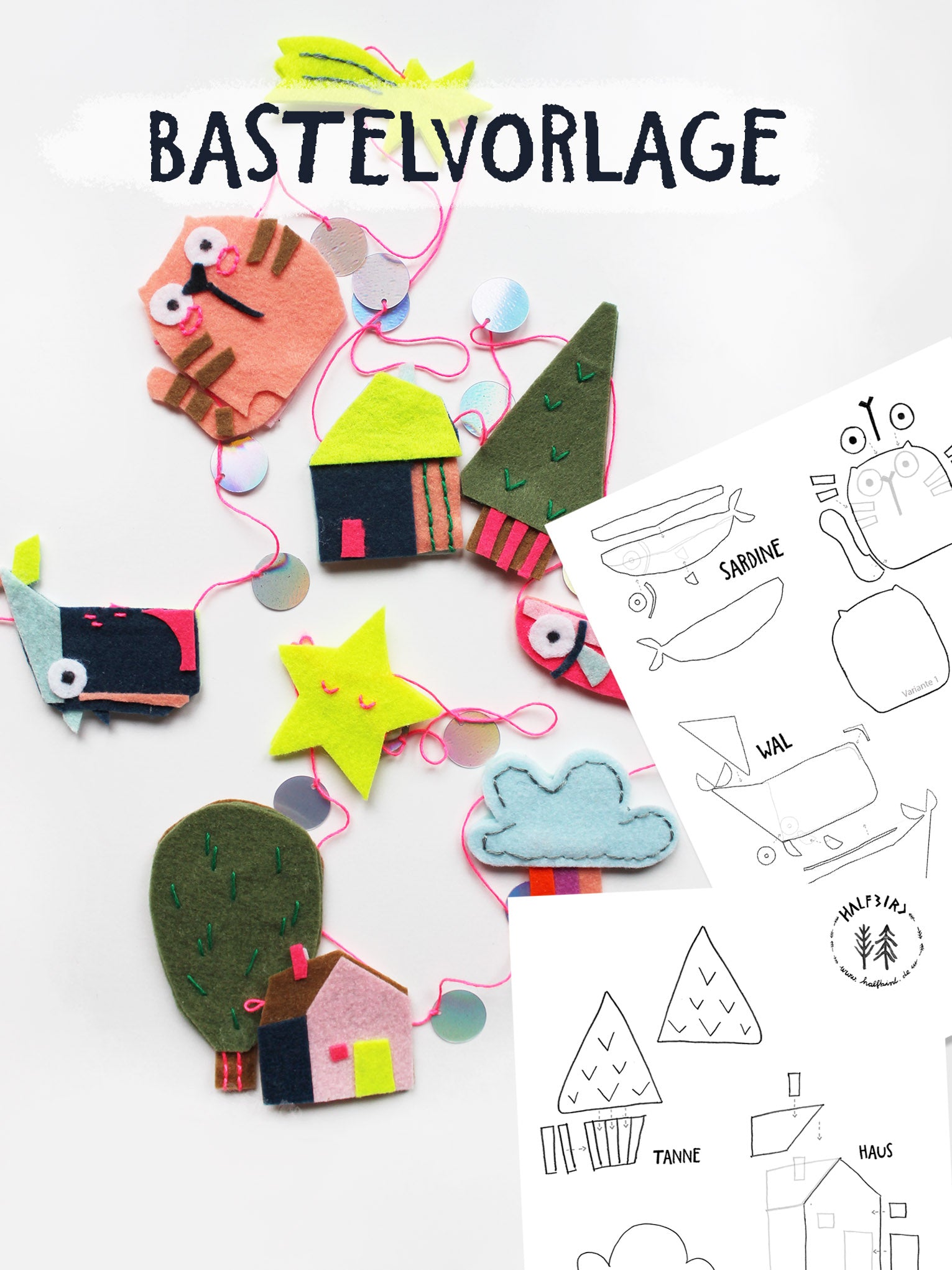 Filz Girlande - Papieranhänger | Bastelvorlage