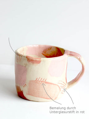 Beispiel Tasse lasiert und bemalt mit rotem Unterglasurstift von Hobbyceram