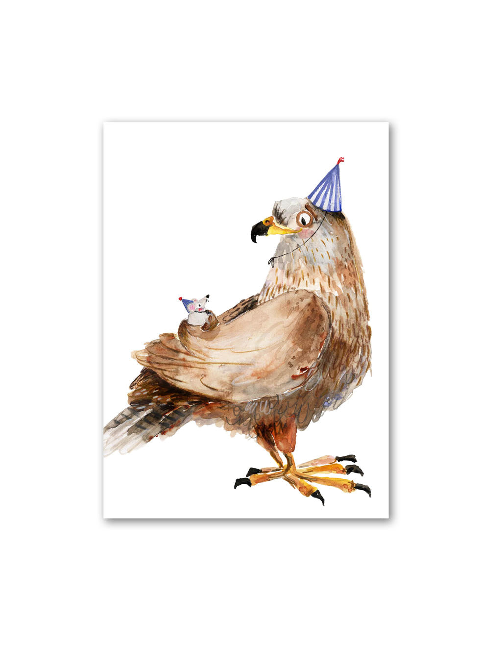 Postkarte "Freundschaft ohne Grenzen" mit Falken und Maus-Motiv von Halfbird