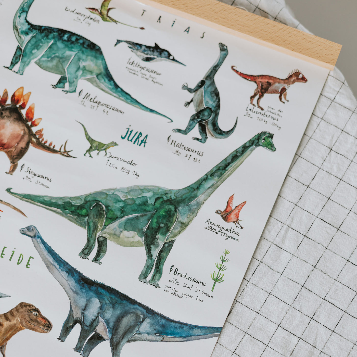 Kunstdruck Dinosaurier arten mit wissenswertem und Zeiteneinteilung