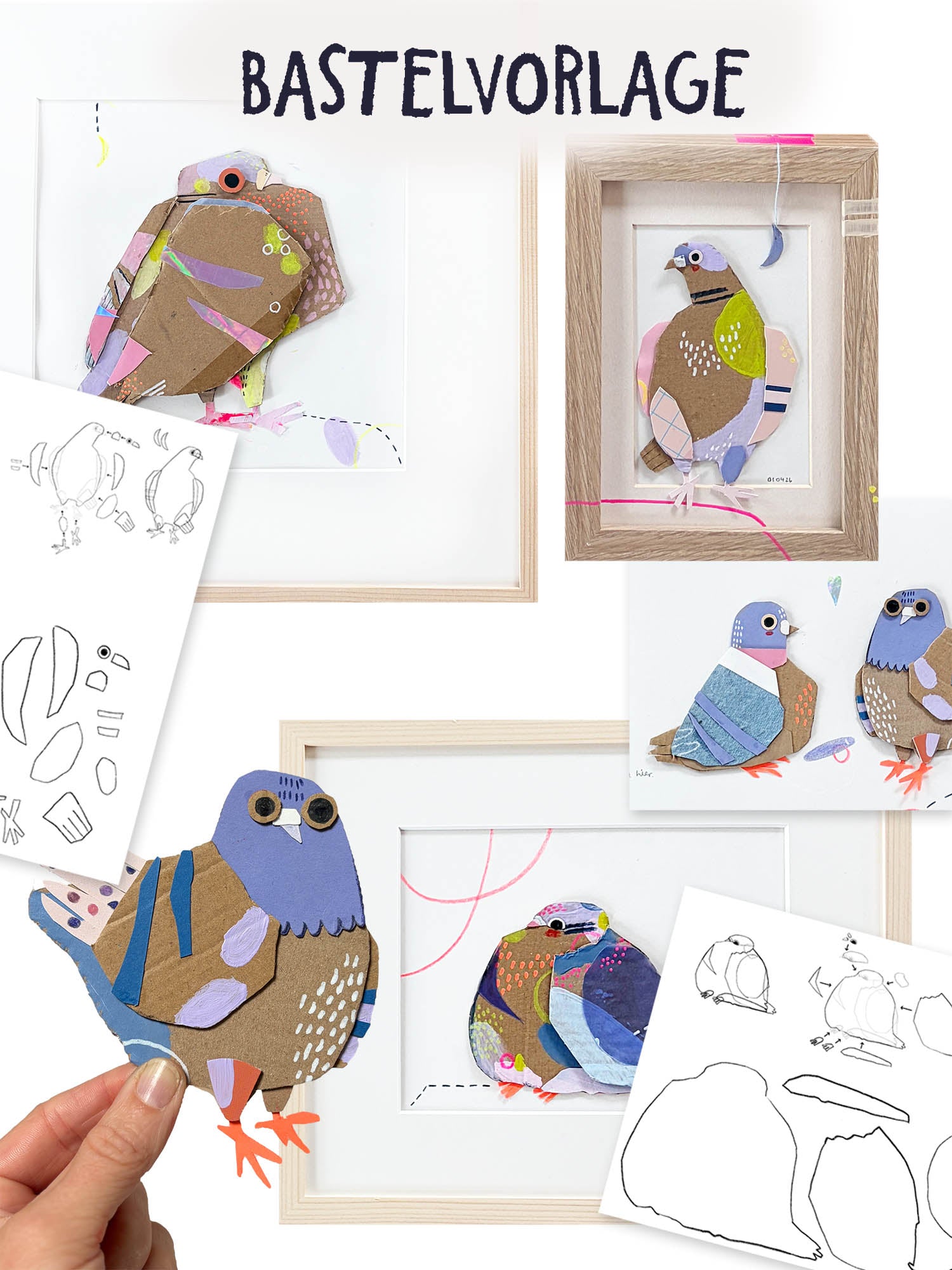 Bastelvorlage Schnipselkunst Tauben von Halfbird