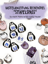 Titelbild zur Bastelanleitung von Halfbird auf dem unterschiedliche Tierkartensets mit Rechenaufgaben zu sehen sind: Pinguine, Bären, Katzen, Schweine, Pandas, Tauben und Otter.