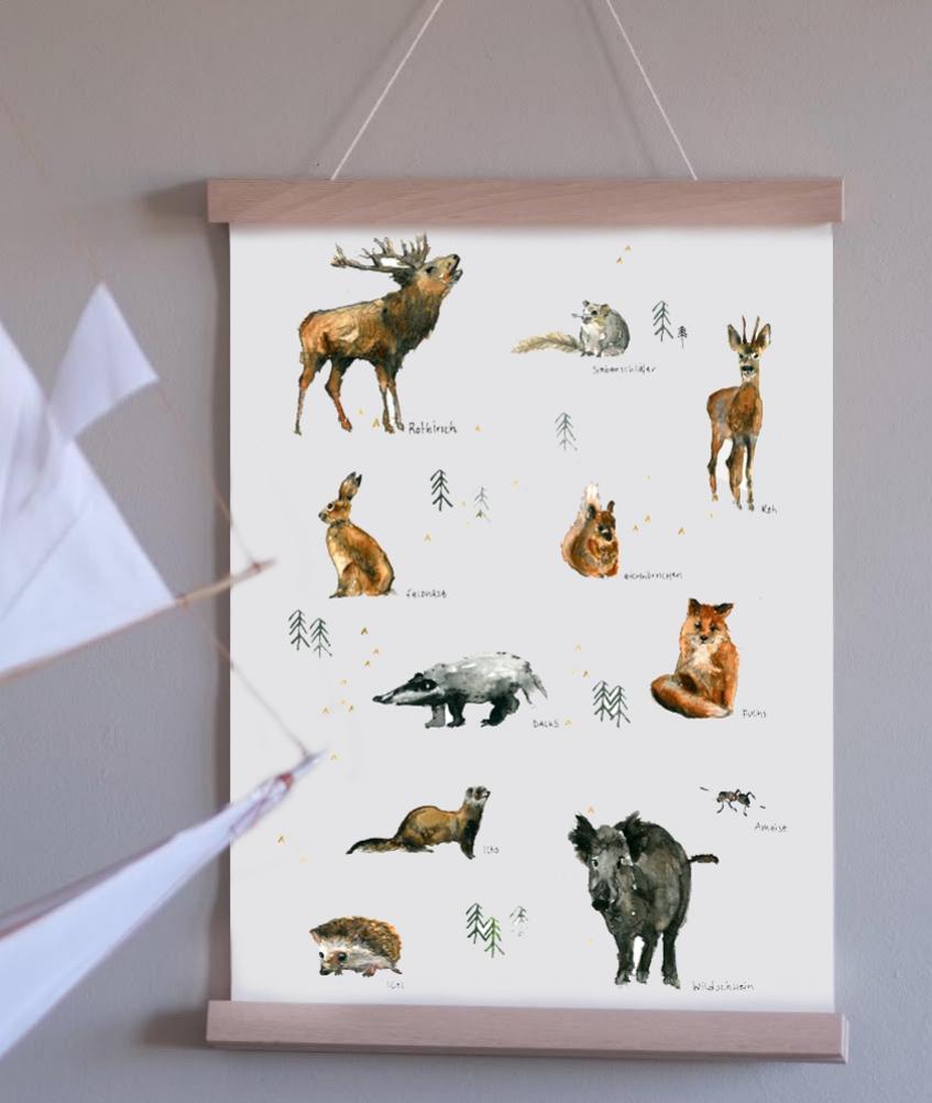 Kunstdruck "Tiere des Waldes" | DIN A3