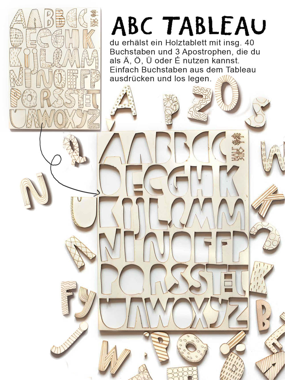 ABC Tableau von halfbird mit herausnehmbaren Lettern und Holzbuchstaben fürs Kinderzimmer