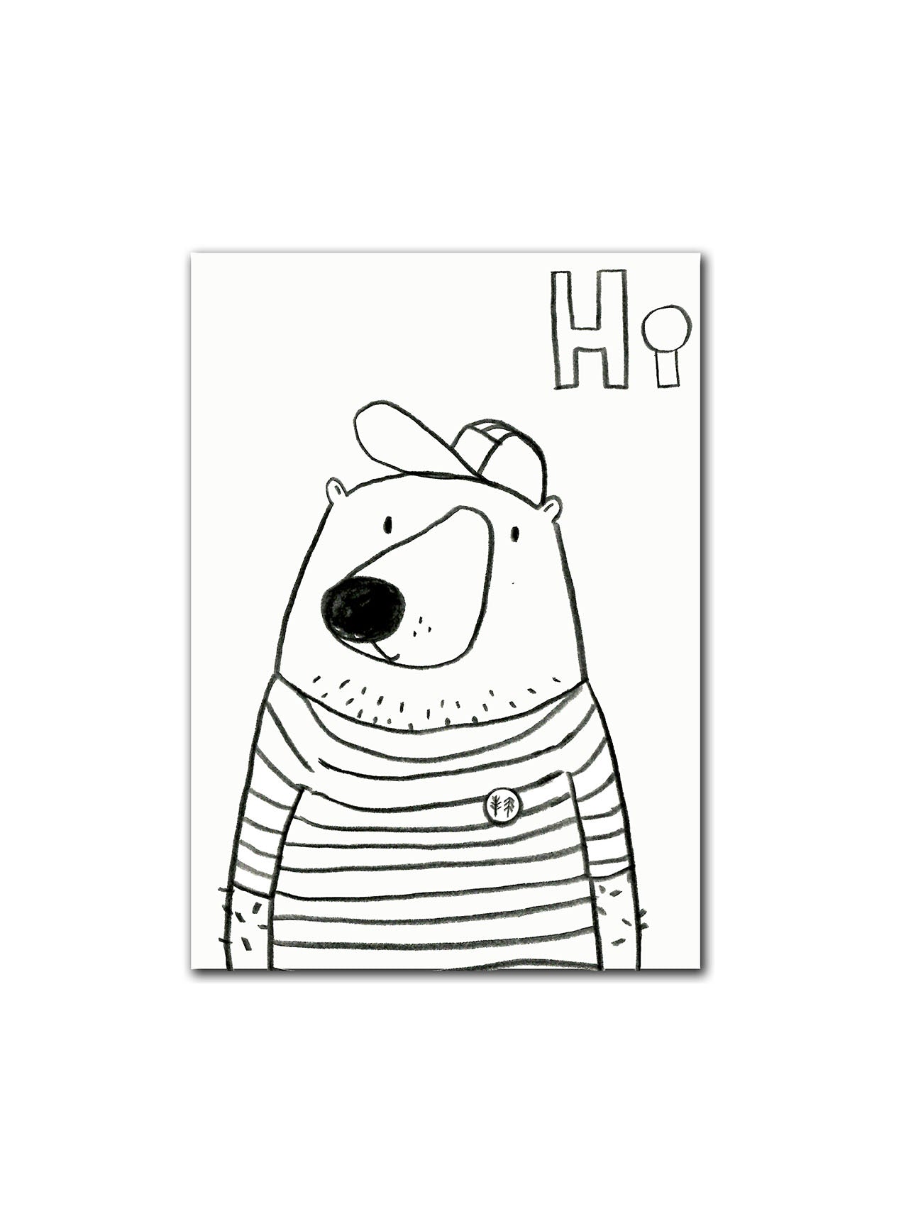 Postkarte zum Ausmalen mit Bär und Hi von halfbird