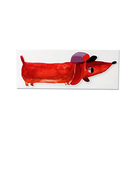 Bügelbild Hund mit Dackel Detlef von halfbird in rot mit cooler Mütze