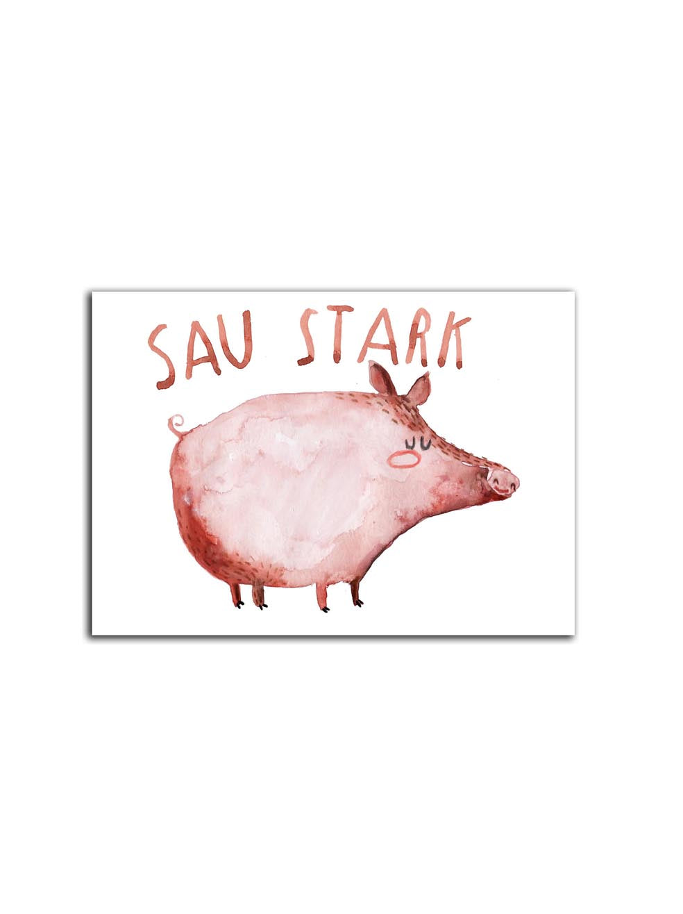 Postkarte mit Schwein und Schriftzug sau stark in rot