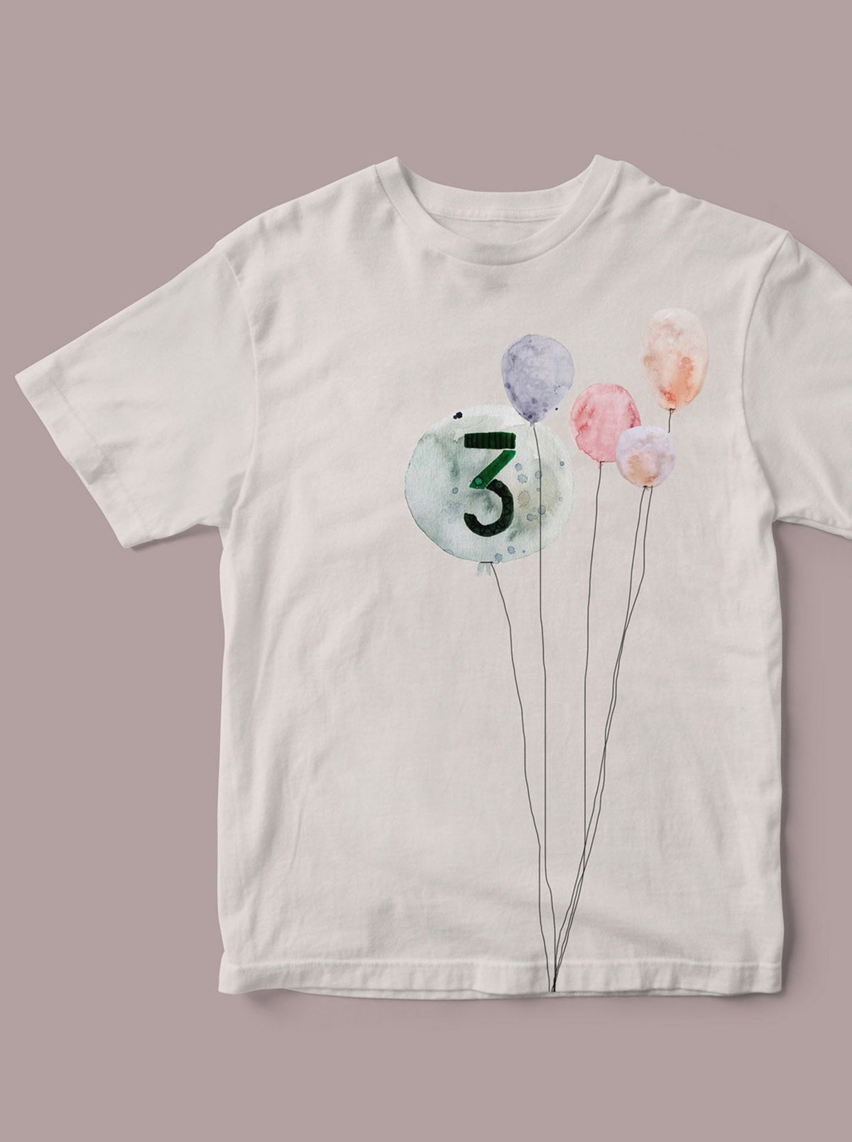 Bügelbild 3. Geburtstag, T-shirt mit Zahl und Luftballons zum Aufbügeln