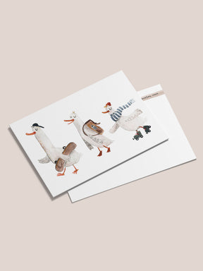 Postkarte vorn und hinten mit Gänsen