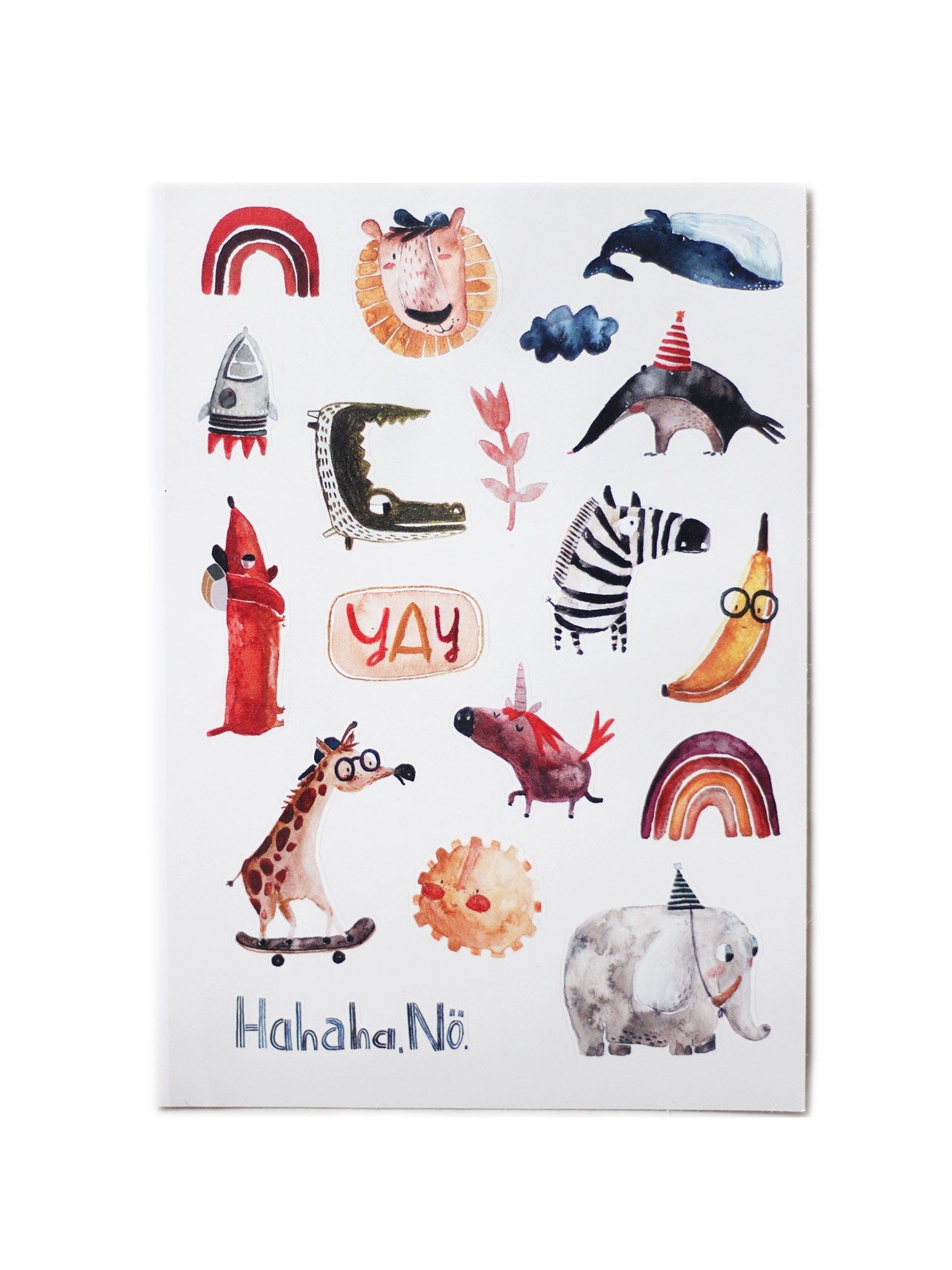 Stickerbogen spülmaschinengeeignete Sticker mit Giraffe, Dackel, Yay, Rakete, Regenbogen, Einhorn und Elefant von halfbird